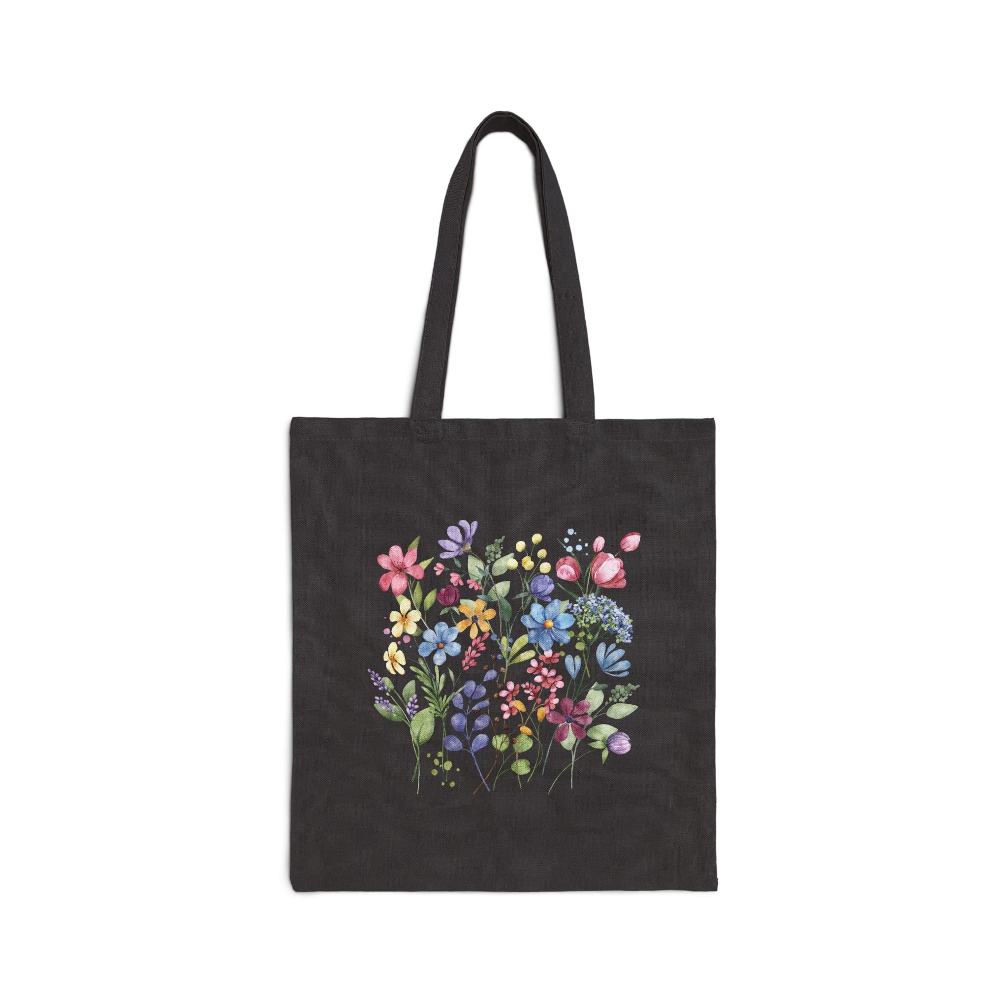 Floral Watercolor Cotton Tote Bag — Vibrant Wildflower Bouquet Eco Shopper