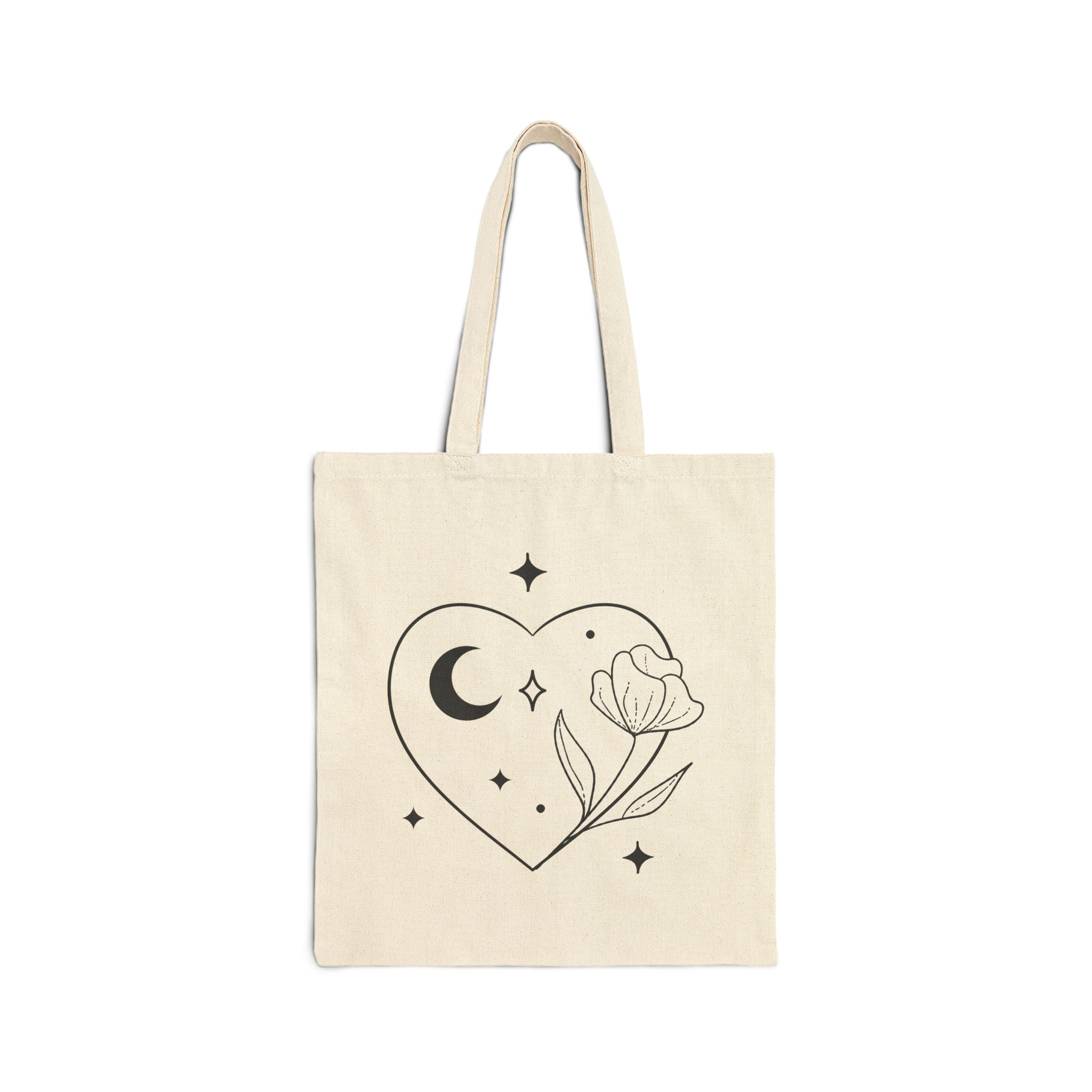 Heart Flower Moon Cotton Canvas Tote Bag