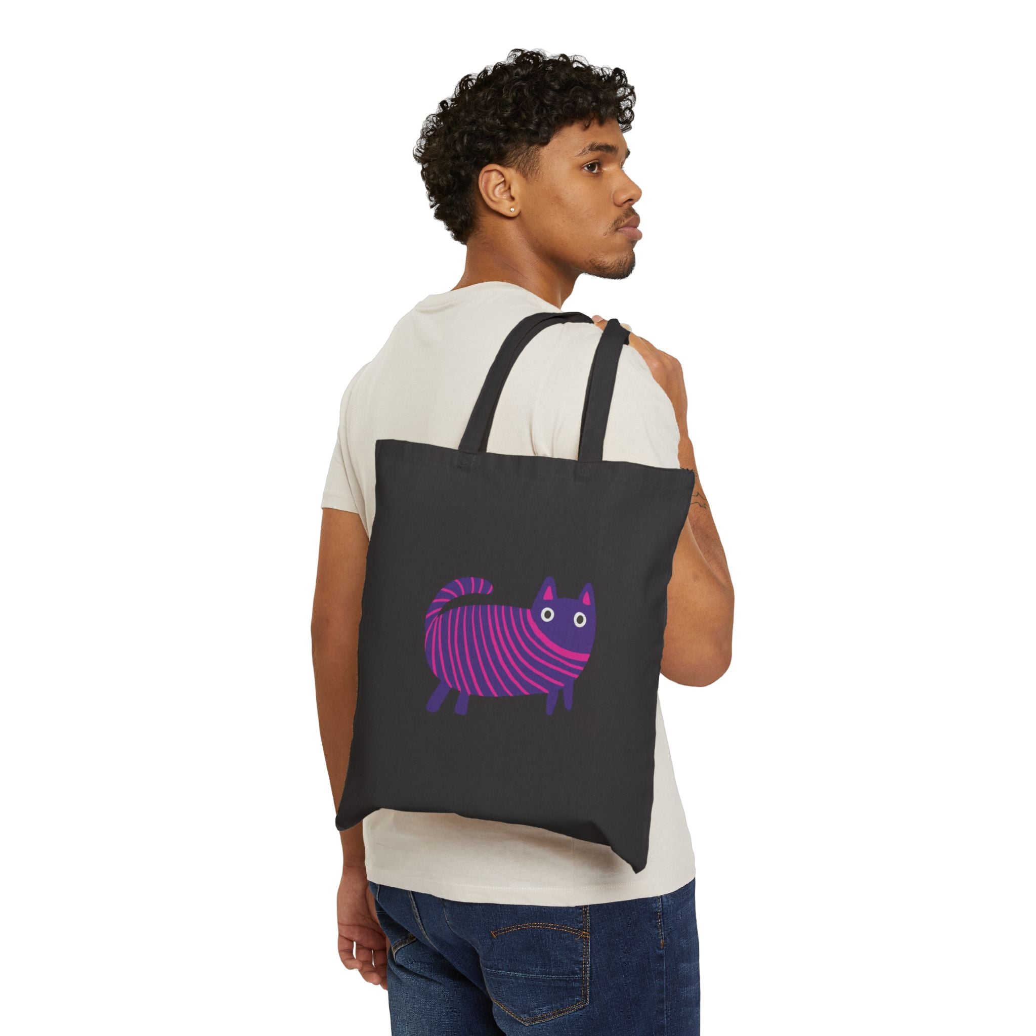 Purple Yarn Cat Cotton Canvas Tote Bag