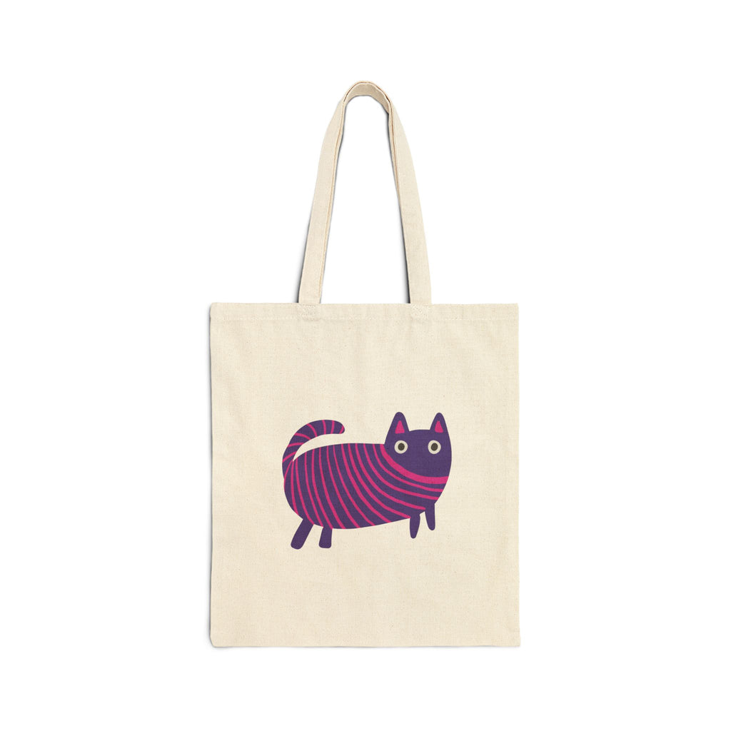 Purple Yarn Cat Cotton Canvas Tote Bag