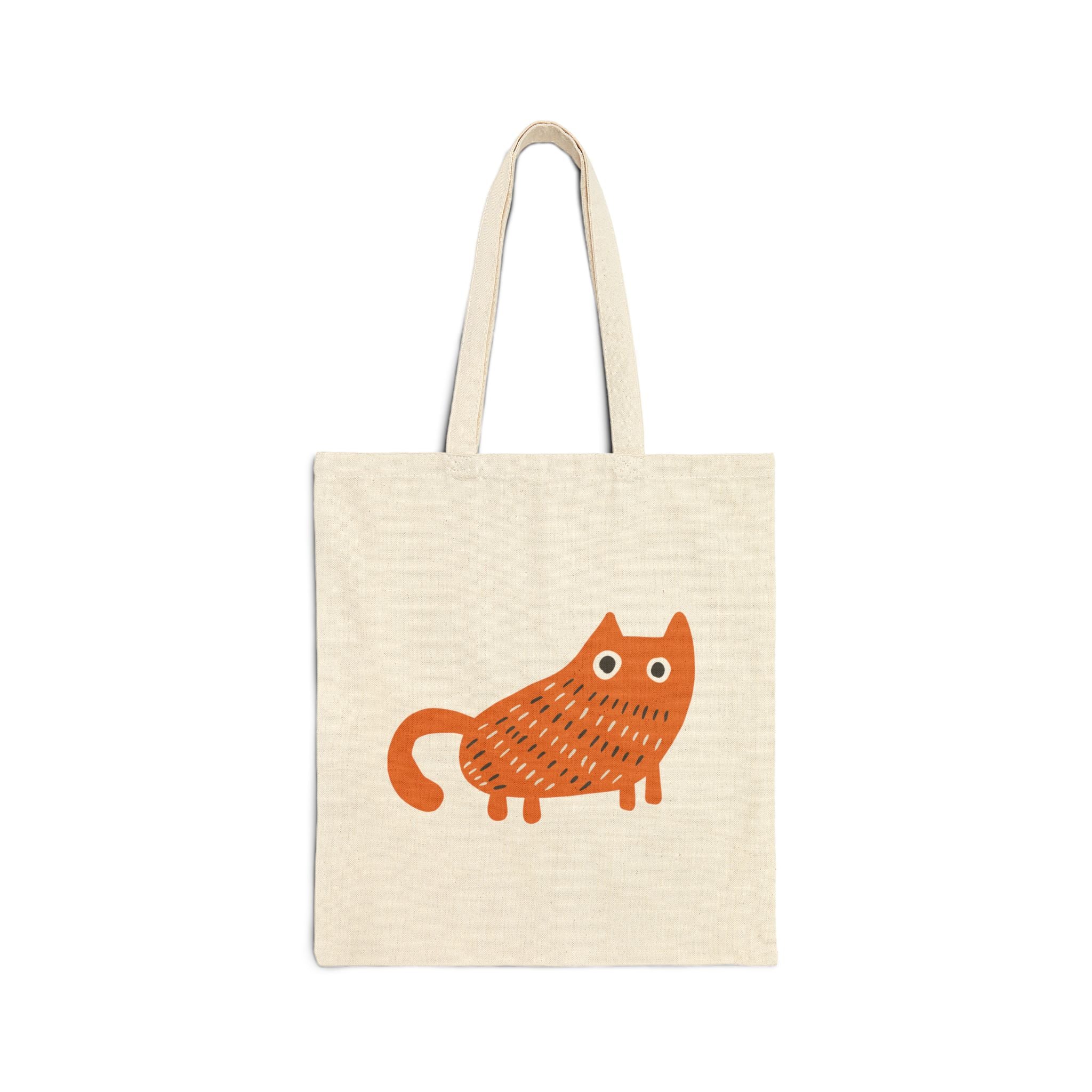 Cute Orange Cat Canvas Tote Bag – Whimsical Cat Illustration Reusable Shopper