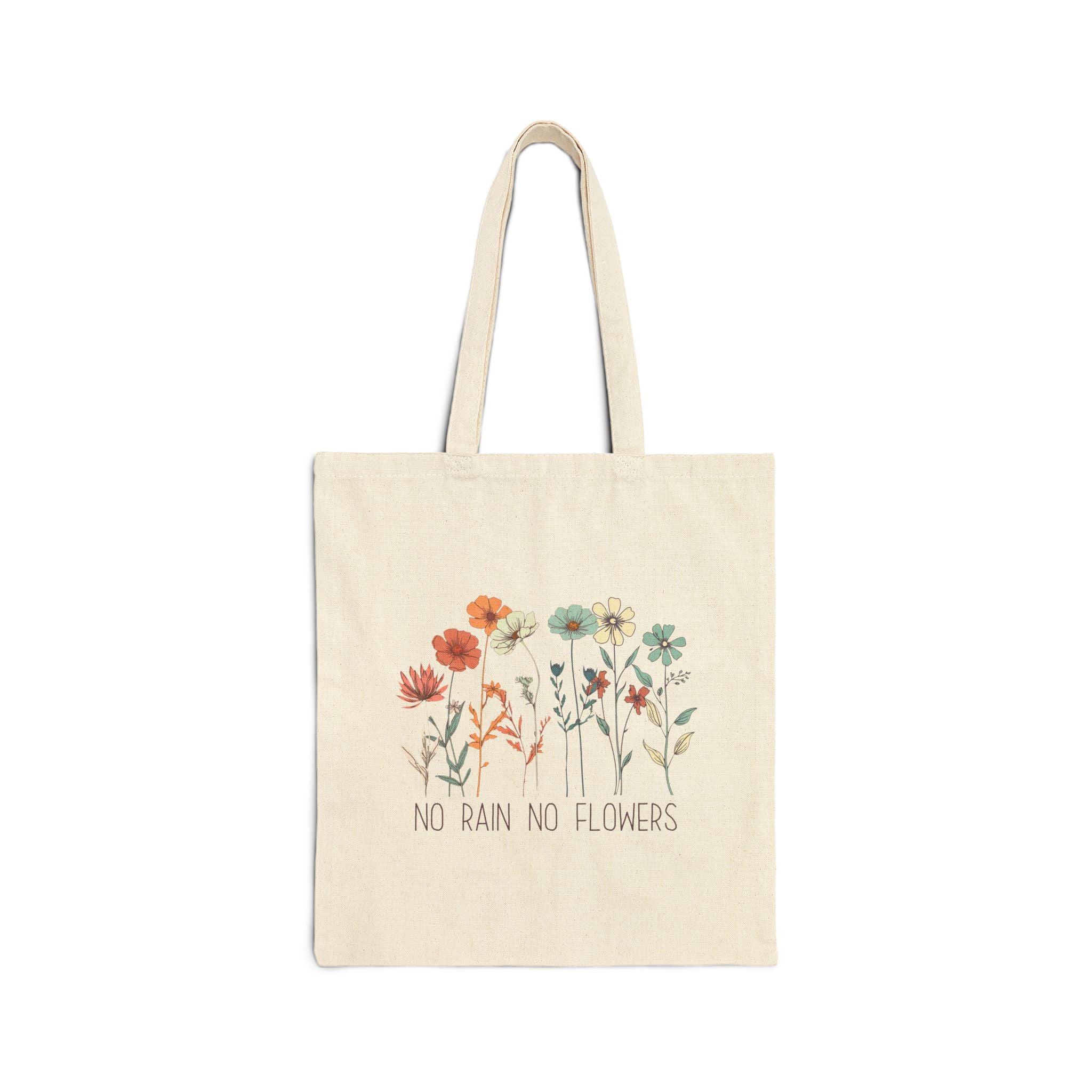 "No Rain No Flowers" Floral Eco Tote Bag