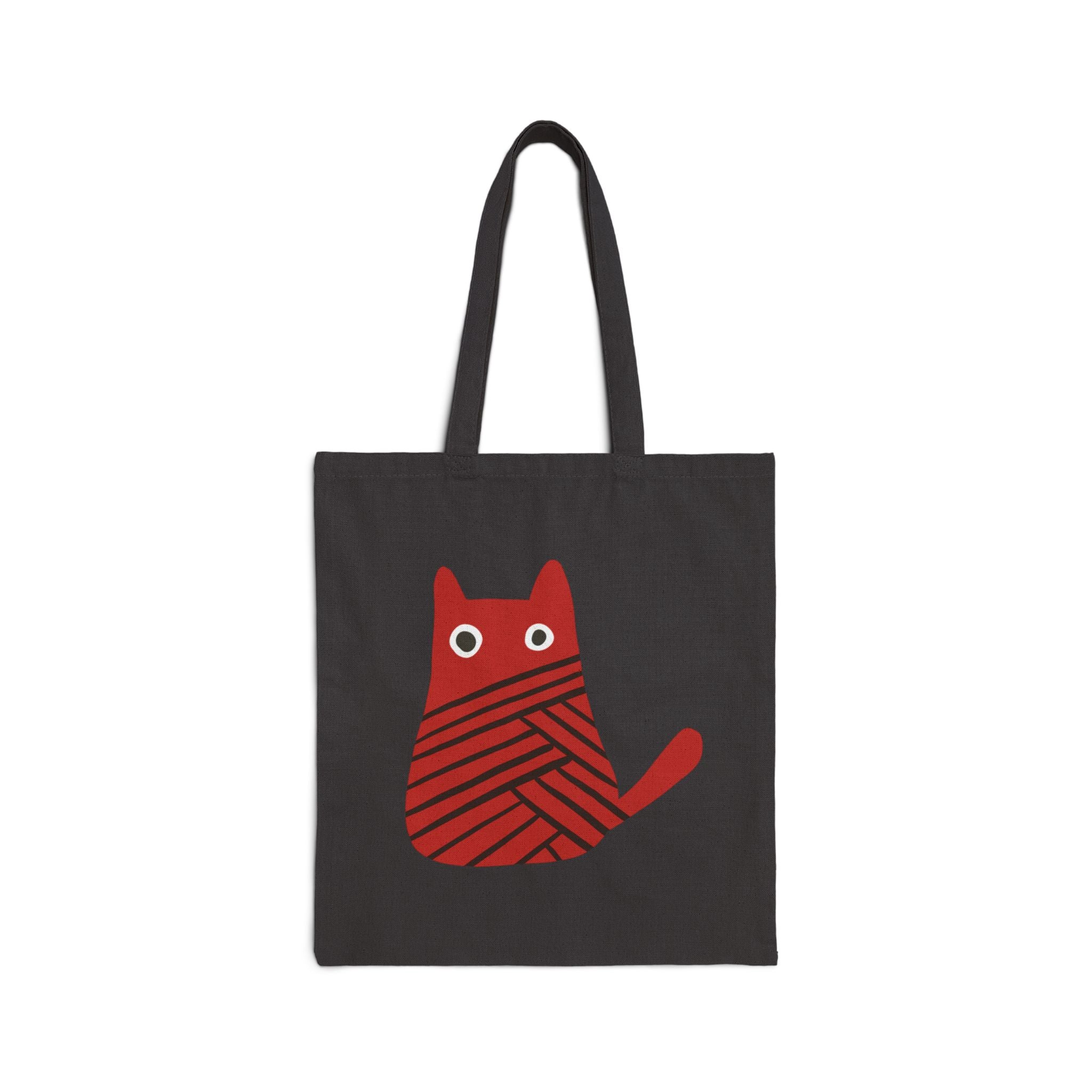 Red Yarn Cat Tote Bag – Cute Cat Illustration Cotton Canvas Tote