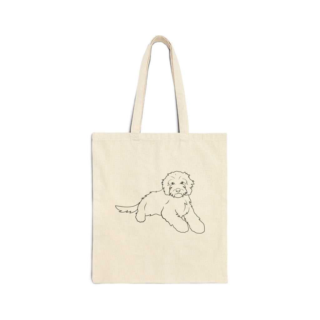 Puppy Line Art Cotton Canvas Tote Bag — Cute Dog Sketch Grocery & Everyday Reusable Tote