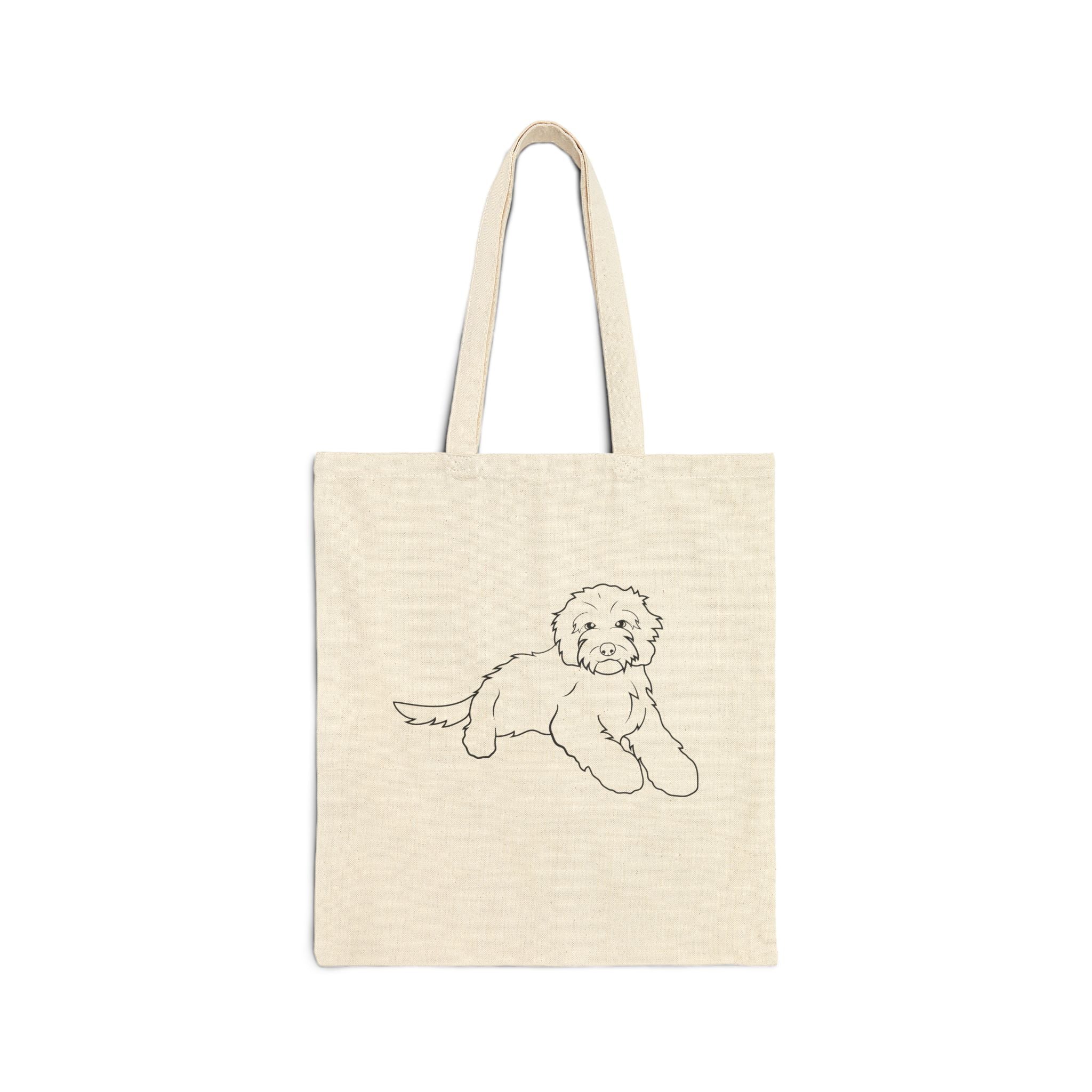 Puppy Line Art Cotton Canvas Tote Bag — Cute Dog Sketch Grocery & Everyday Reusable Tote