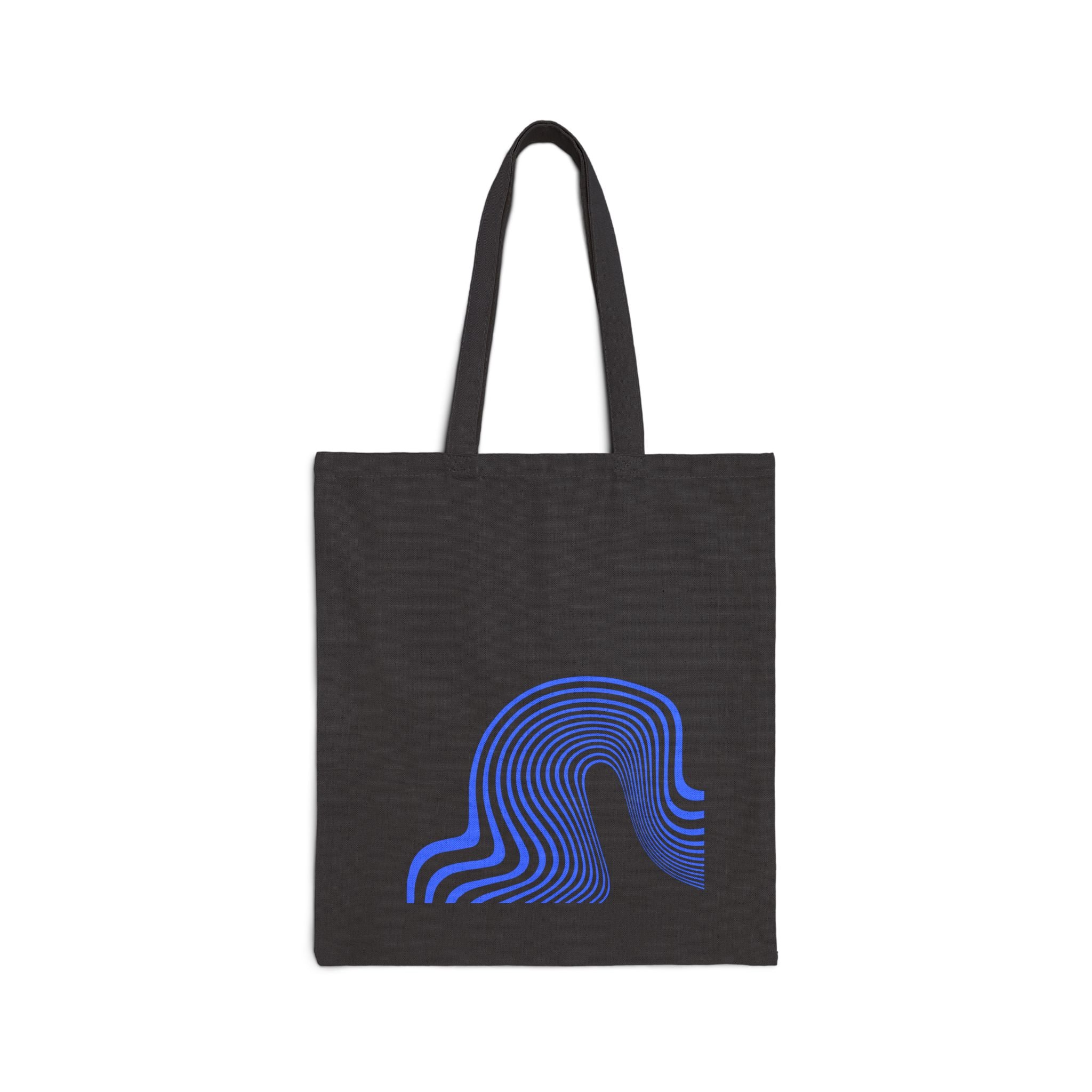Abstract Wave Canvas Tote Bag — Minimal Blue Line Art Cotton Shopper
