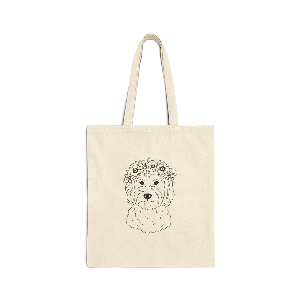 Floral Doodle Dog Canvas Tote Bag
