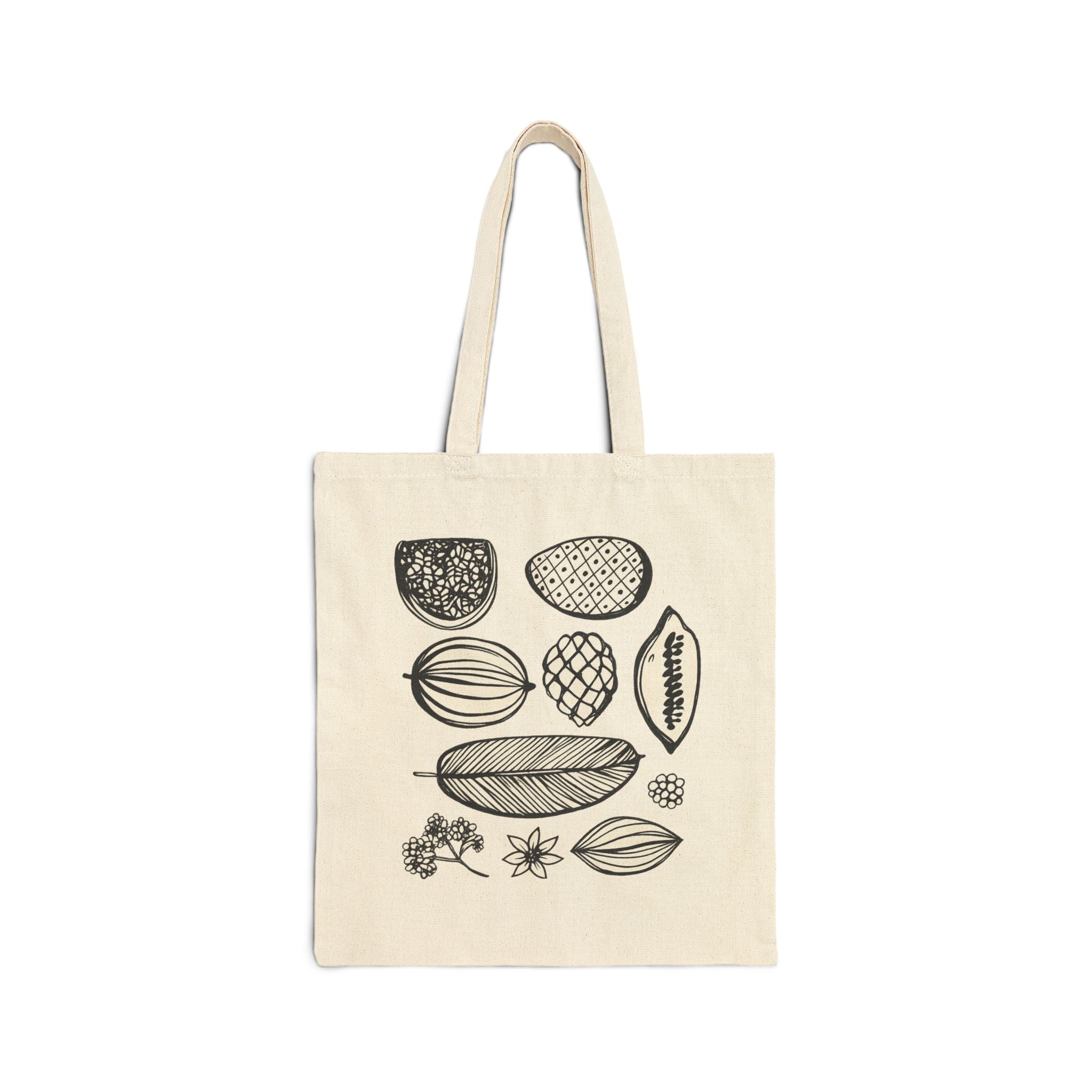 Botanical Seed Sketch Tote Bag — Cotton Canvas Grocery & Market Tote