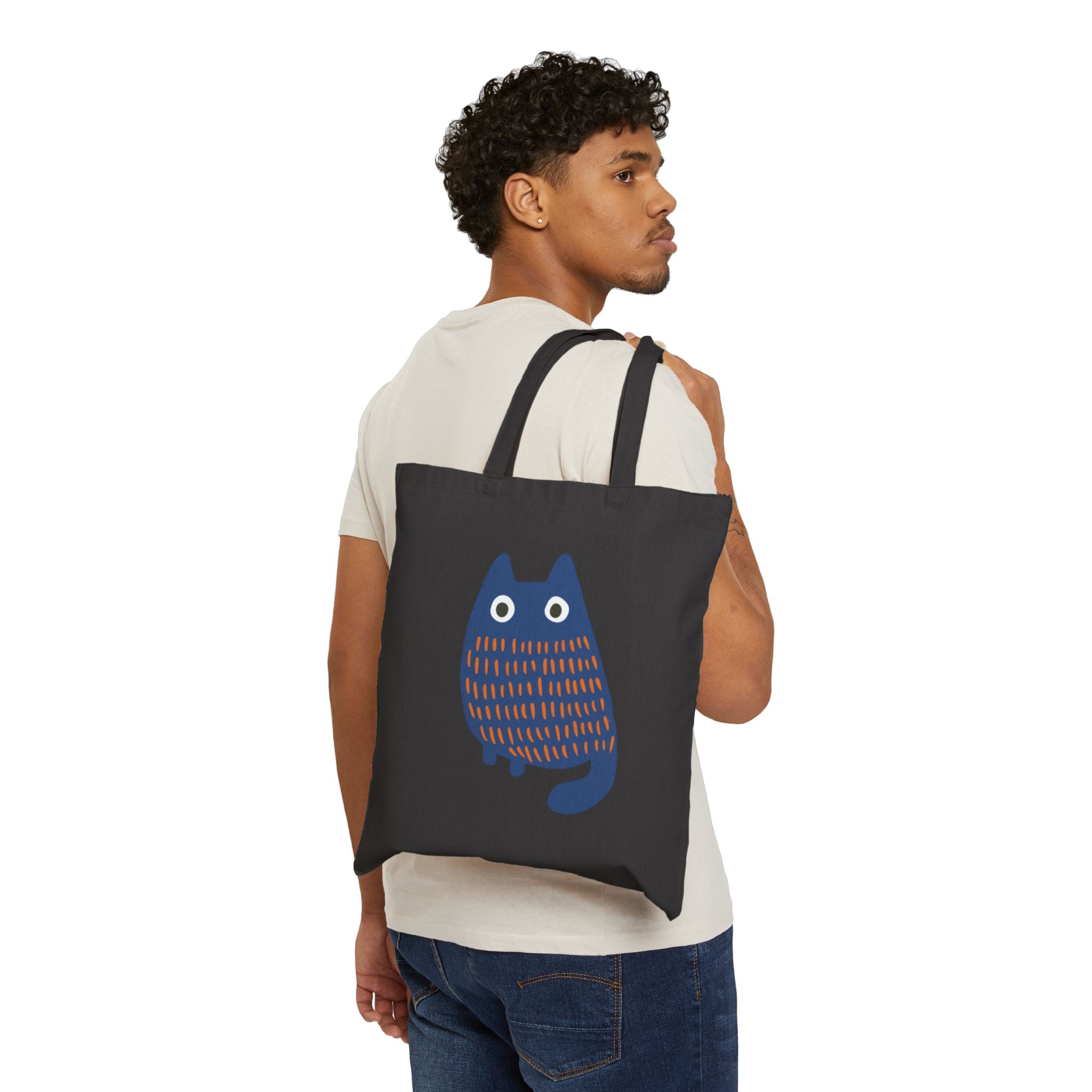 Cute Blue Cat Cotton Canvas Tote Bag