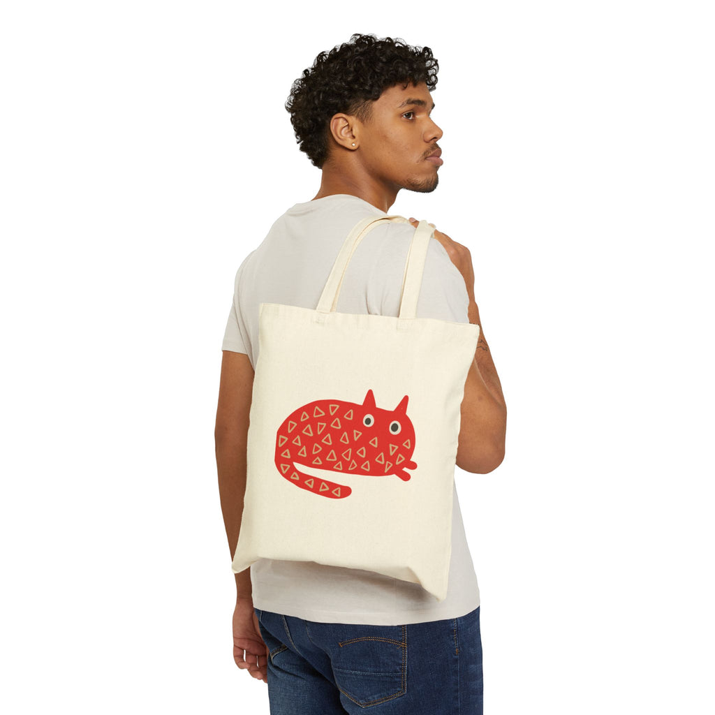 Red Pattern Cat Canvas Tote Bag