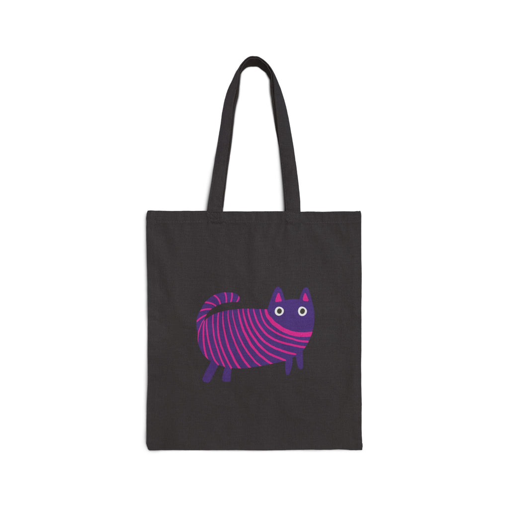 Purple Yarn Cat Cotton Canvas Tote Bag