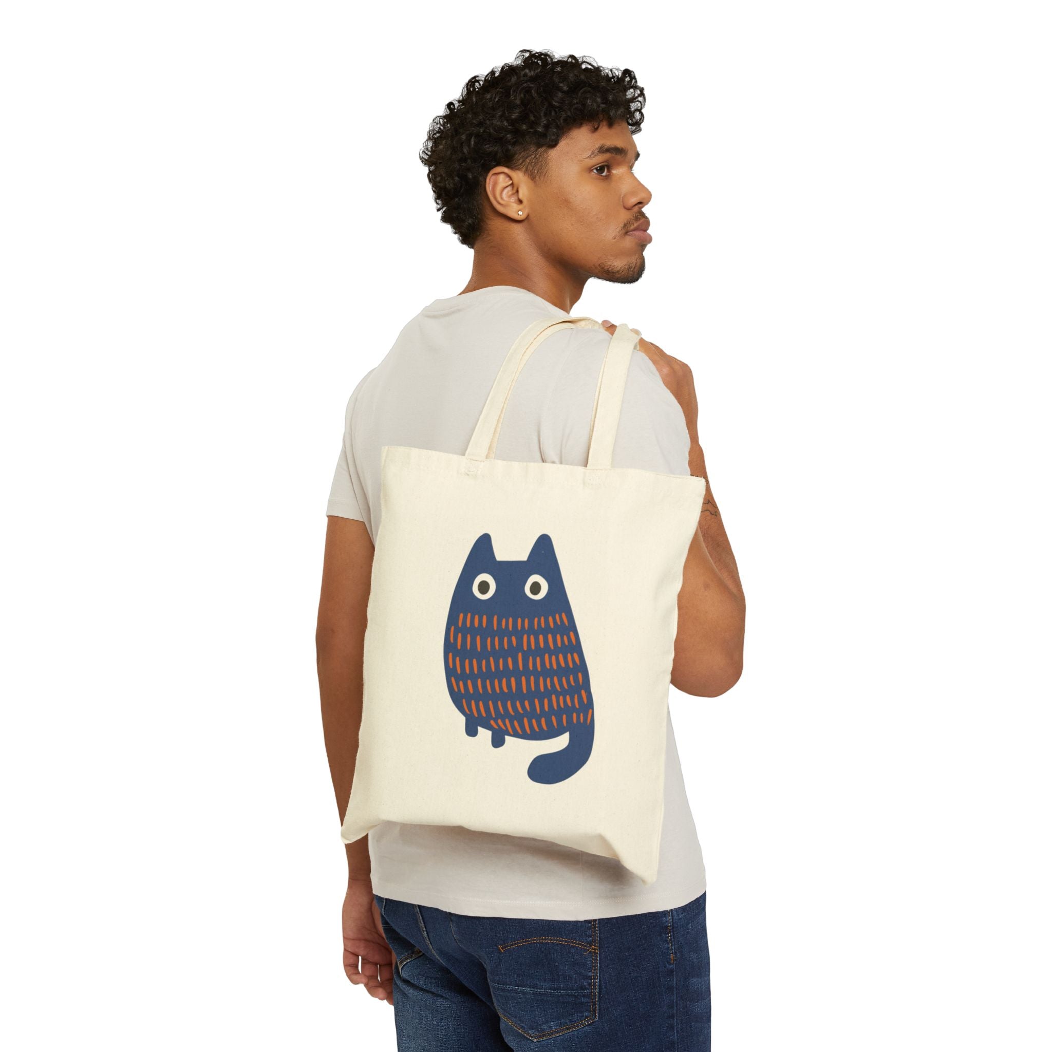 Cute Blue Cat Cotton Canvas Tote Bag