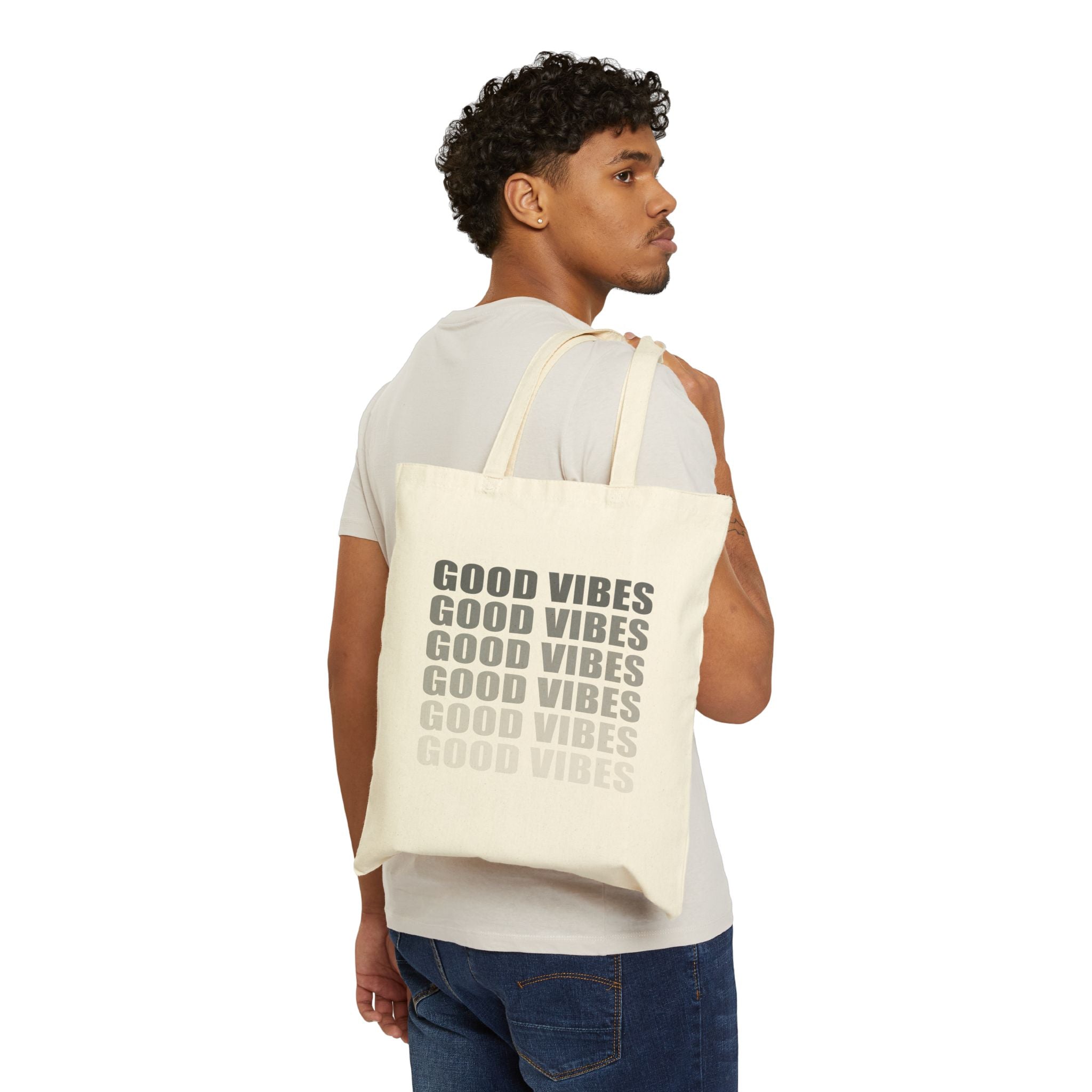 Good Vibes Canvas Tote Bag — Repeated Text Eco Shopping Tote