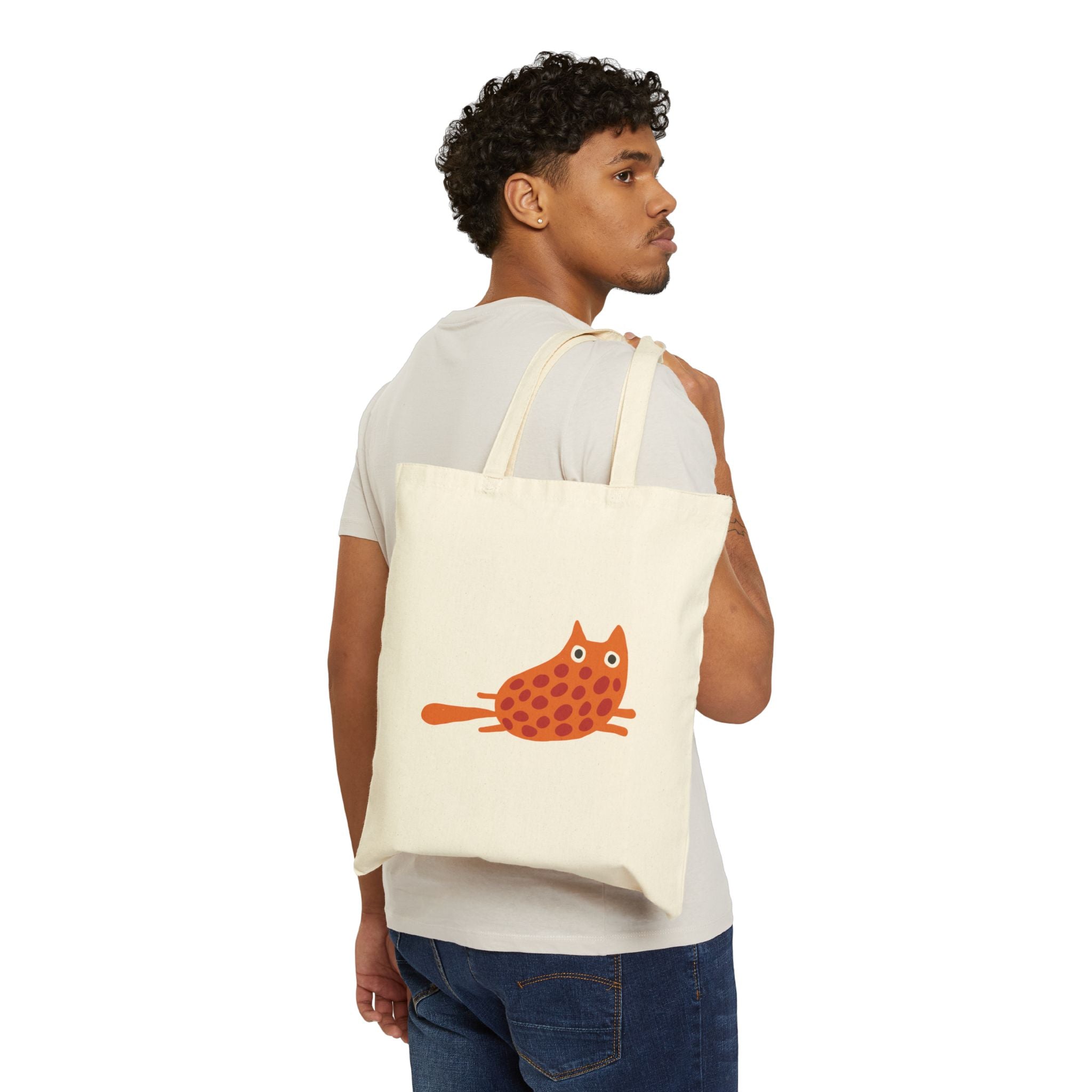 Cute Orange Cat Canvas Tote Bag — Playful Kitty Reusable Shopper