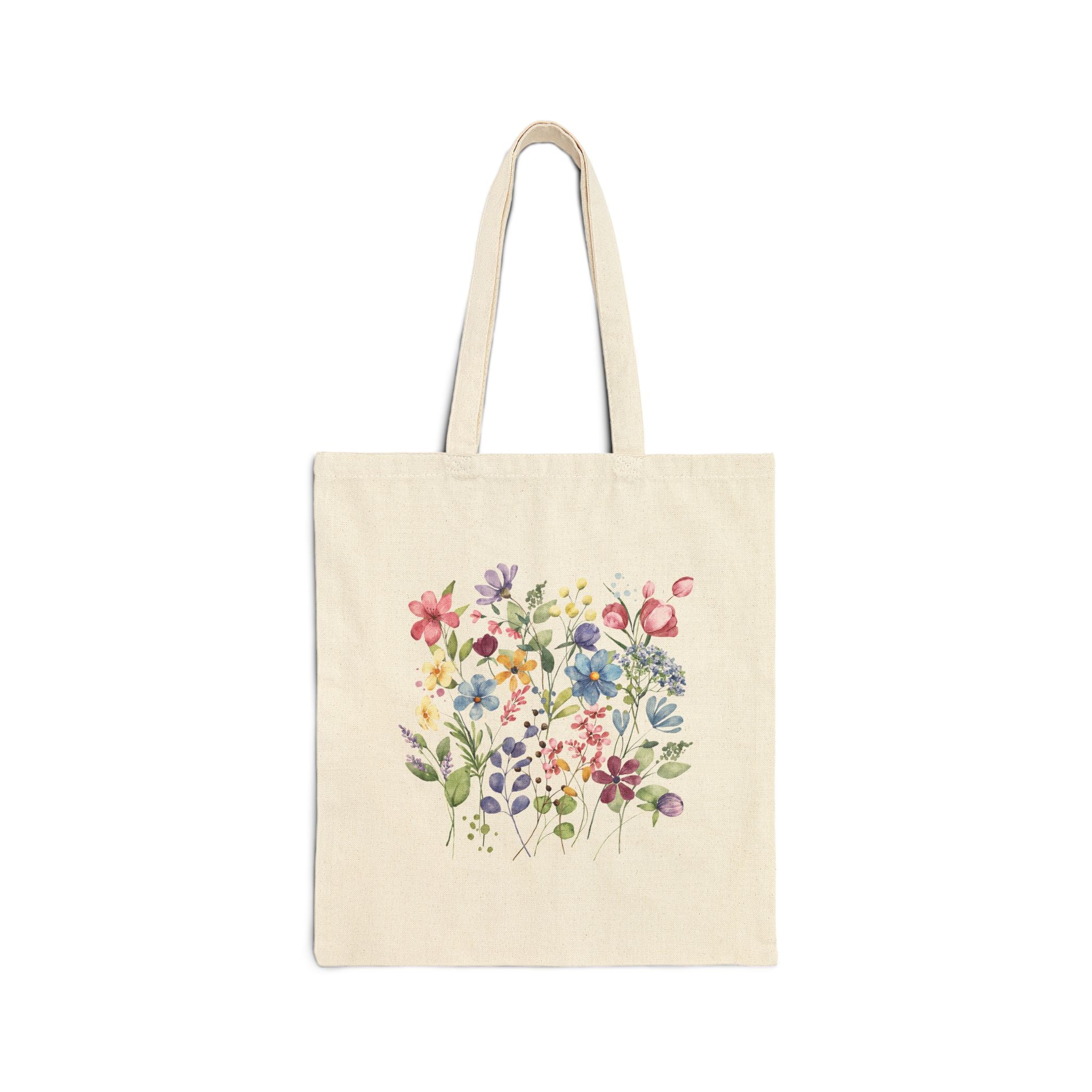Floral Watercolor Cotton Tote Bag — Vibrant Wildflower Bouquet Eco Shopper