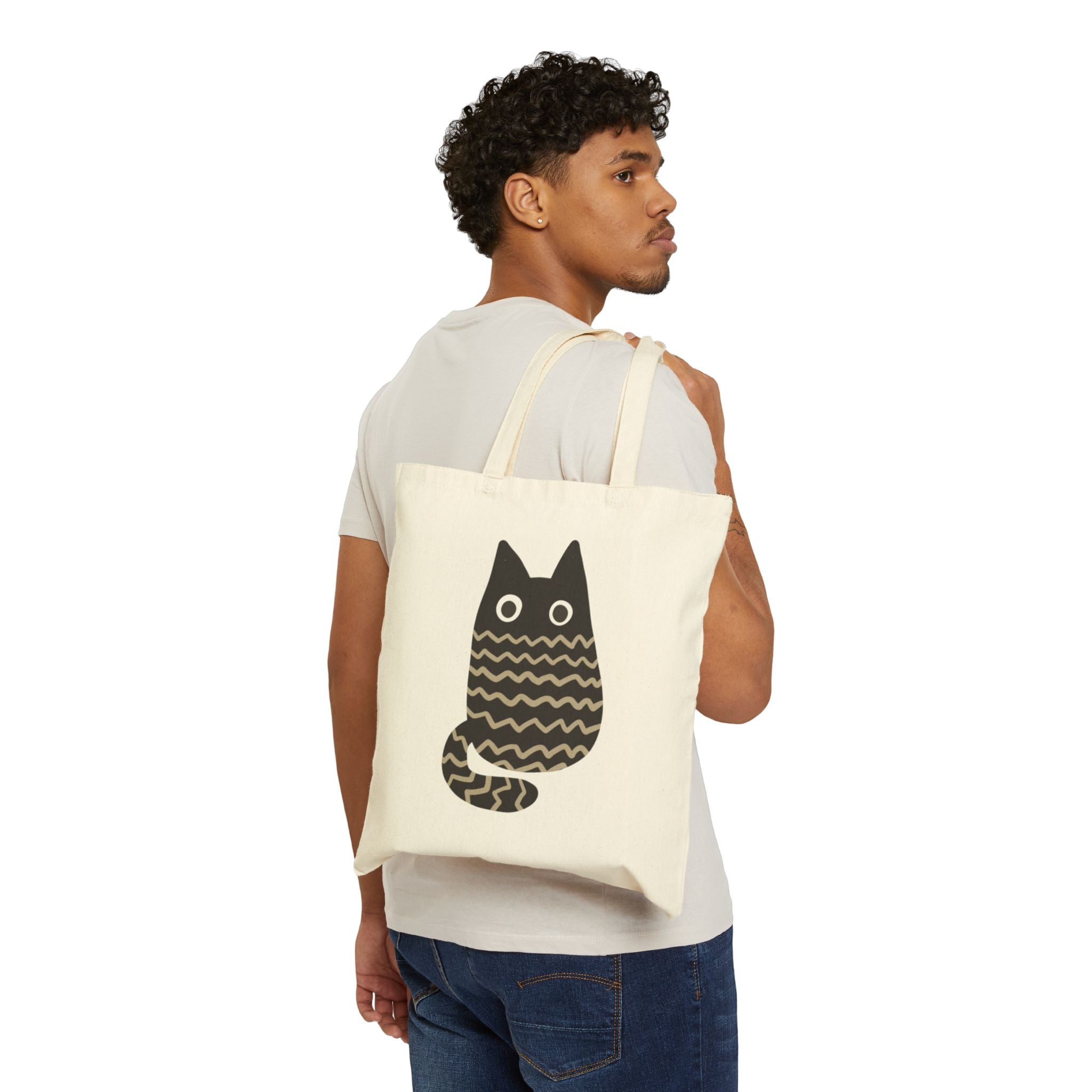 Cute Patterned Cat Canvas Tote Bag — Eco-Friendly Cotton Shopping Bag
