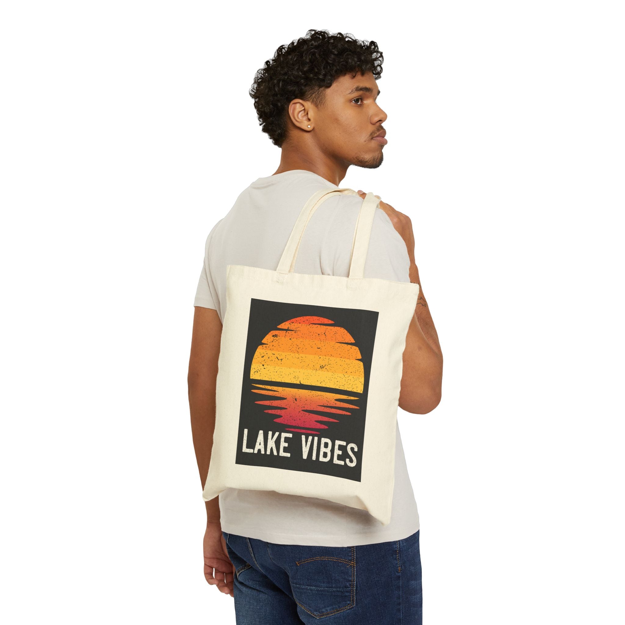 Lake Vibes Sunrise Cotton Canvas Tote Bag