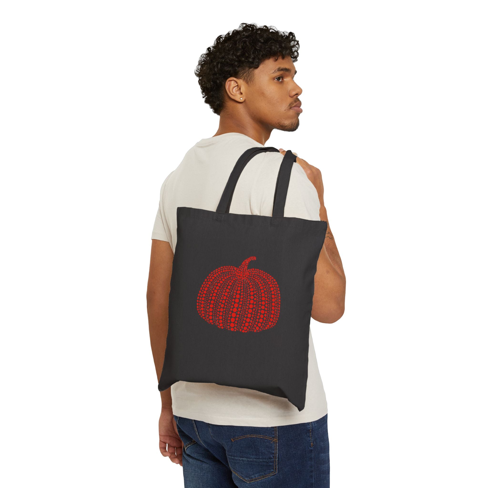 Colorful Red Dots Pumpkin Cotton Canvas Tote Bag