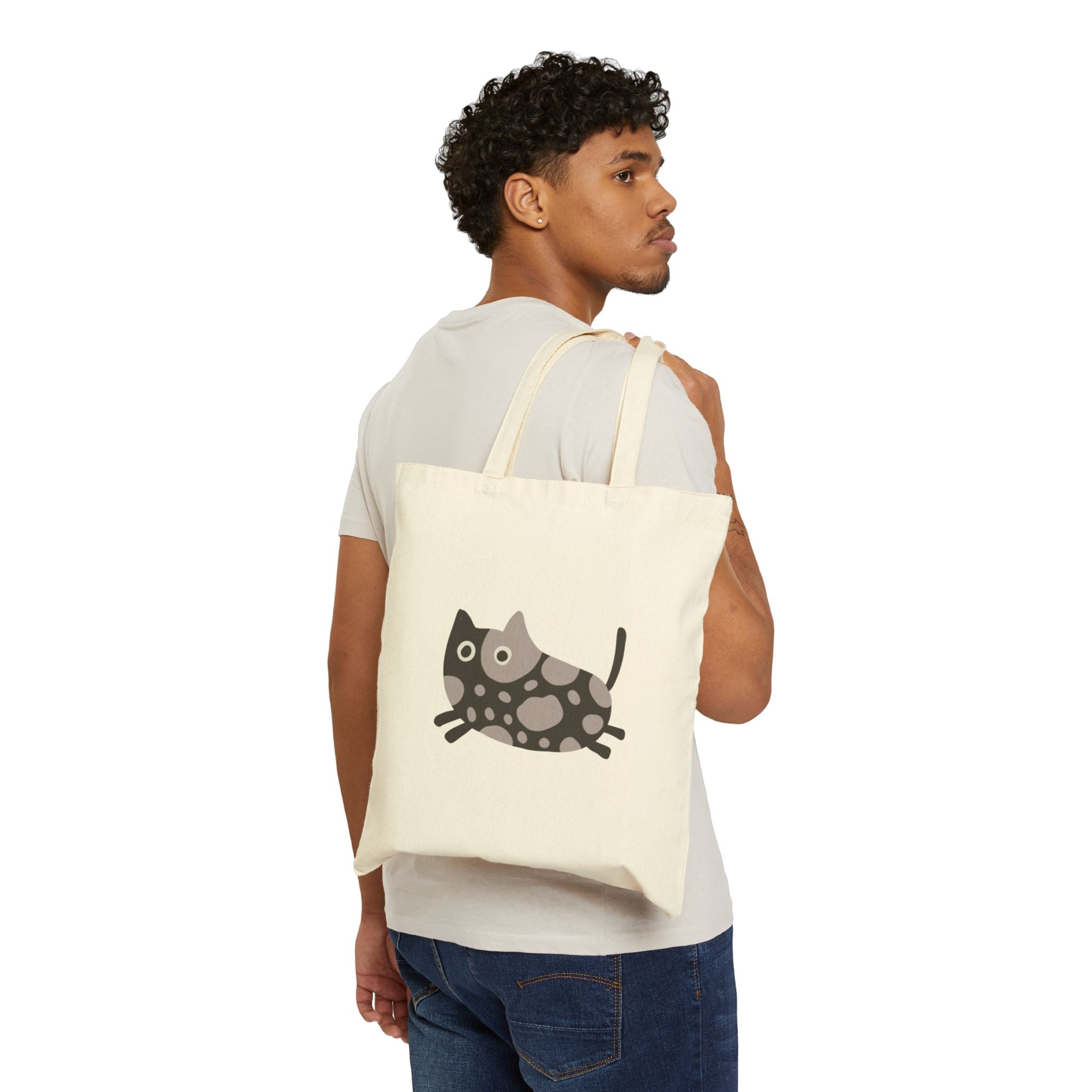 Cute Polka Dot Cat Canvas Tote Bag – Eco Friendly Cat Lover Grocery Bag