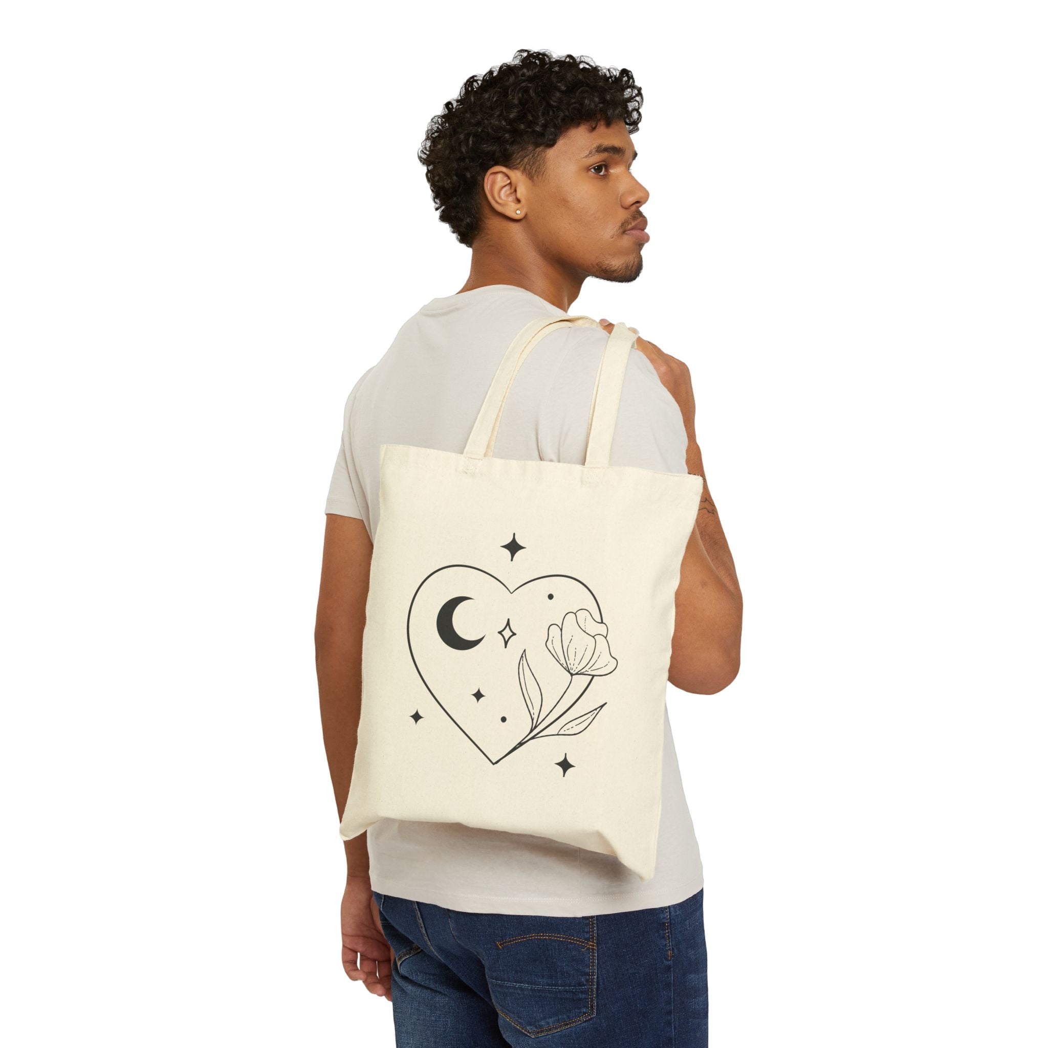 Heart Flower Moon Cotton Canvas Tote Bag