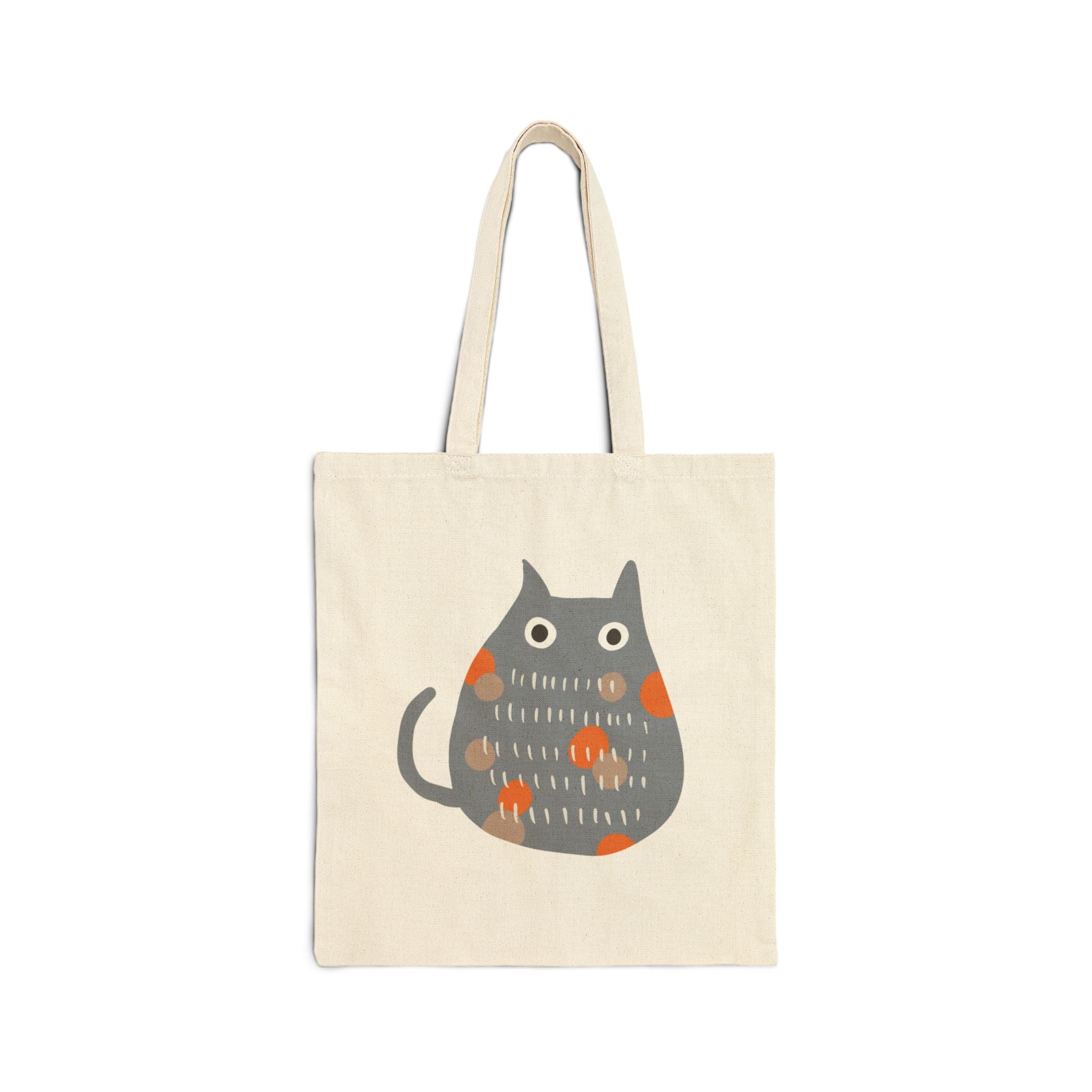 Cat Illustration Tote Bag — Cute Grey & Orange Kitty Cotton Canvas Tote