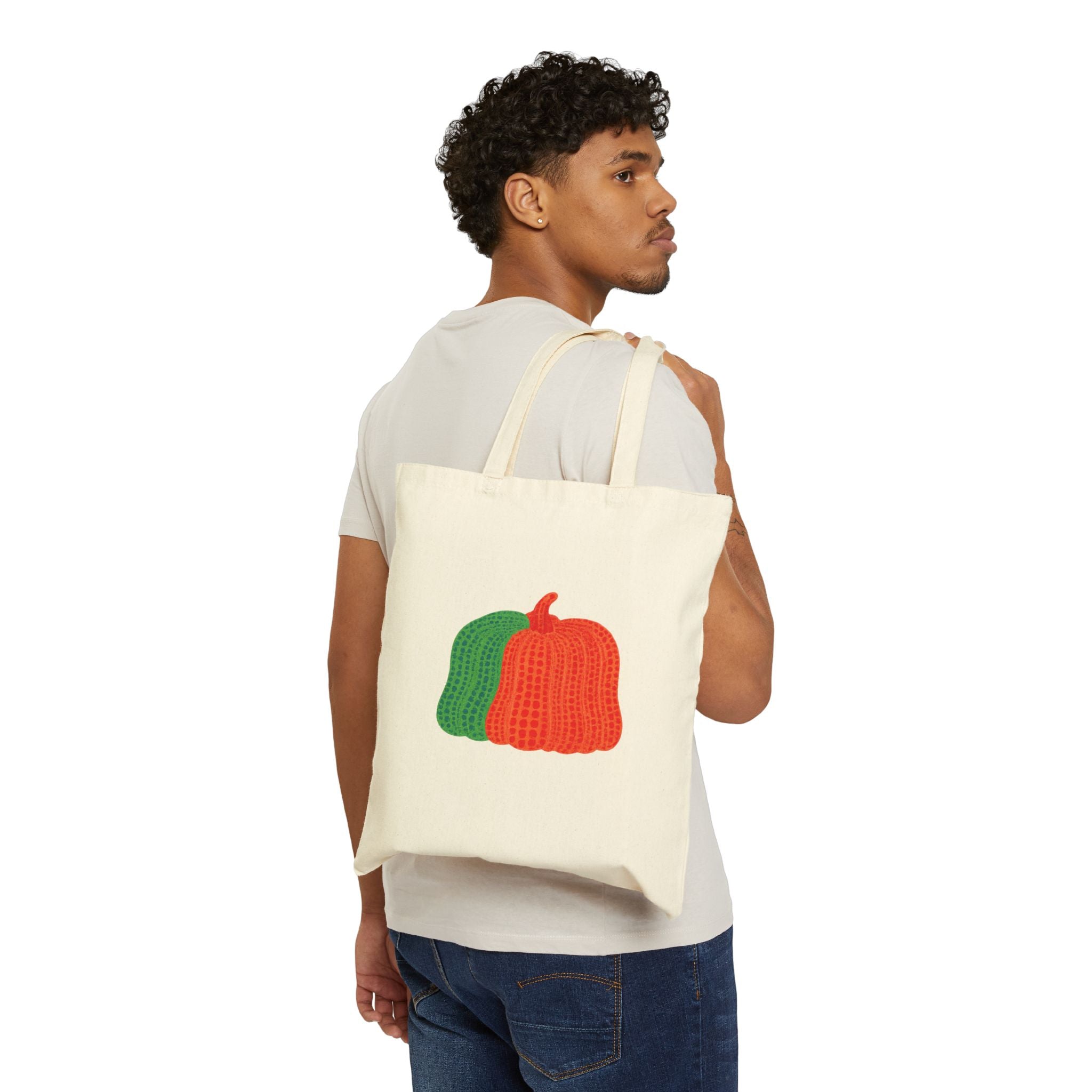 Two Color Dots Pumpkin Cotton Canvas Tote Bag
