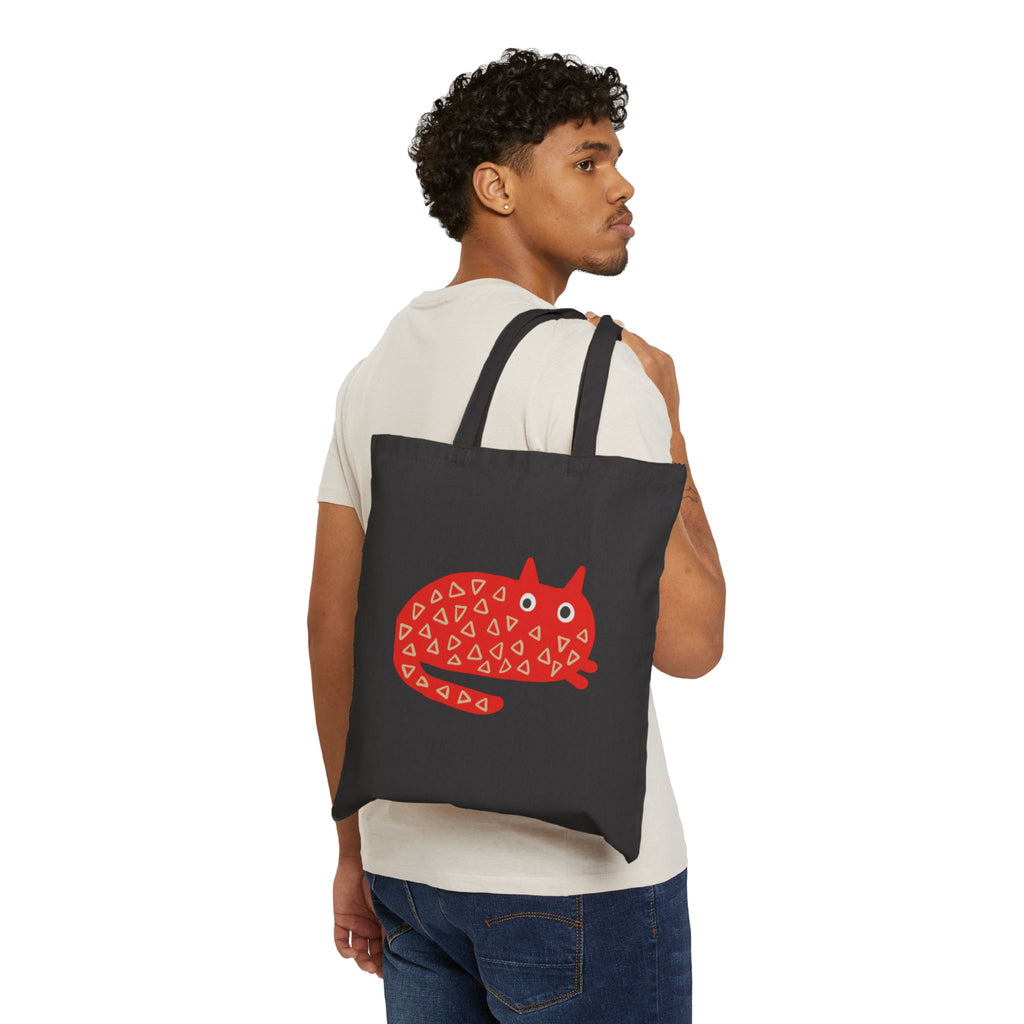Red Pattern Cat Canvas Tote Bag