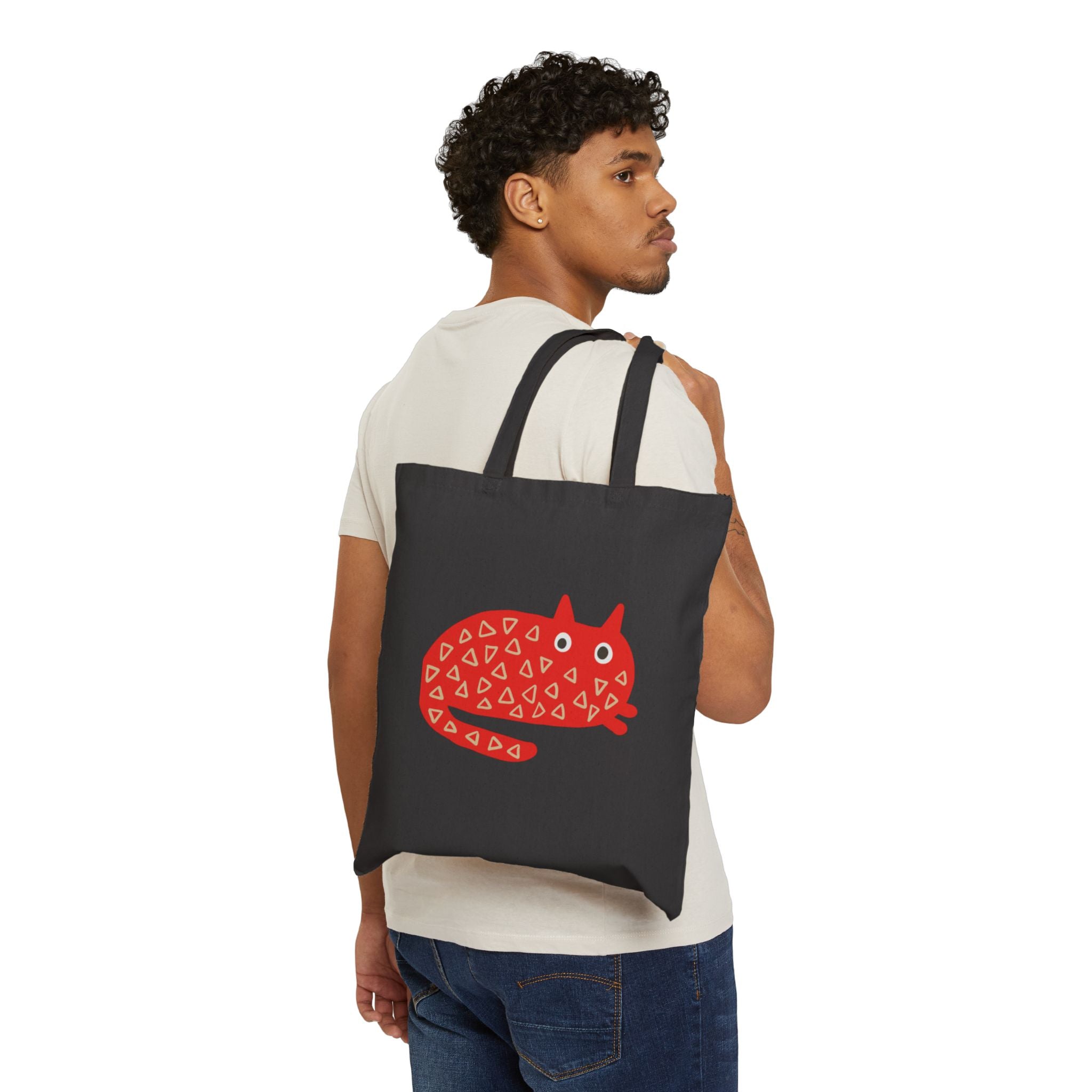 Red Pattern Cat Canvas Tote Bag