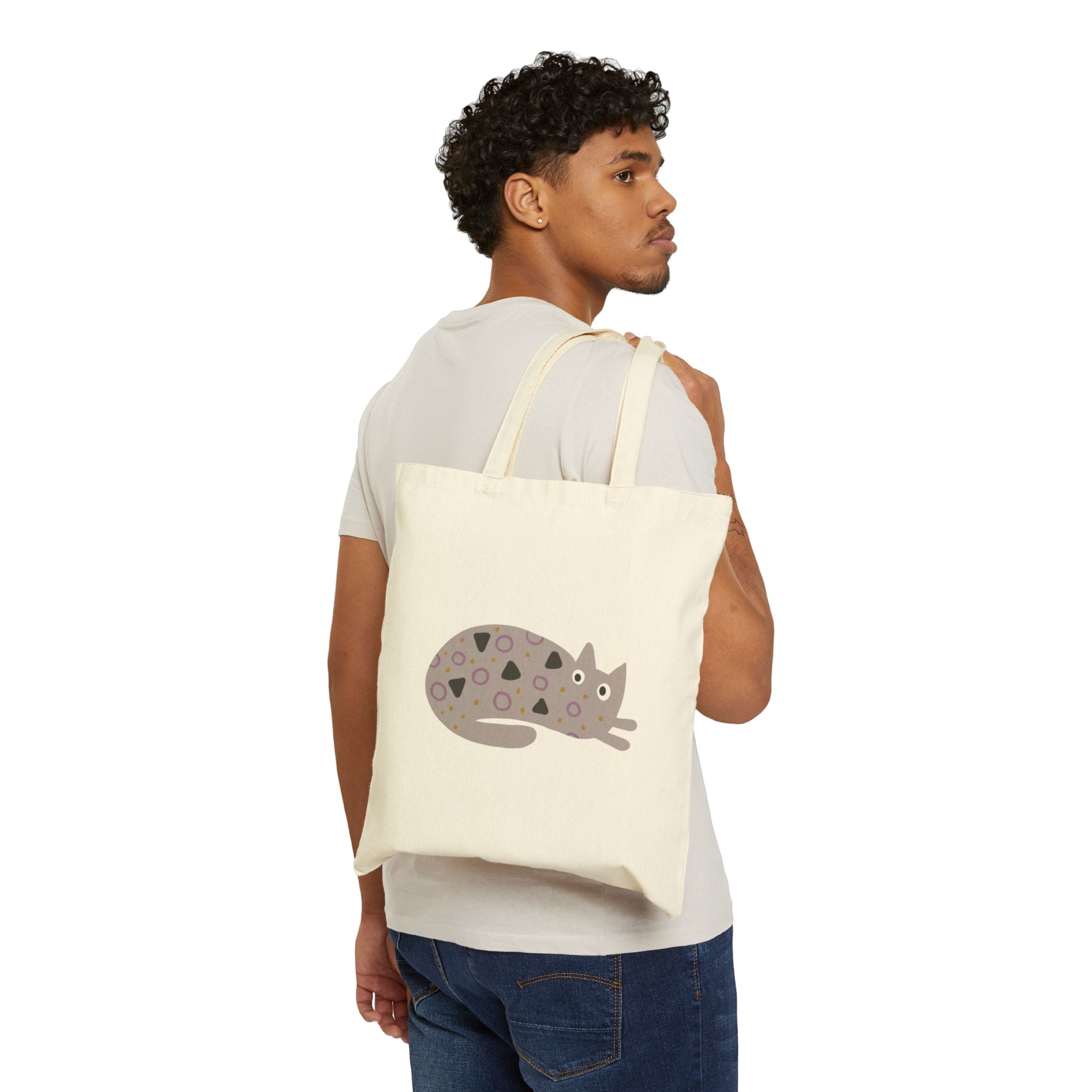 Cute Grey Cat Cotton Canvas Tote Bag