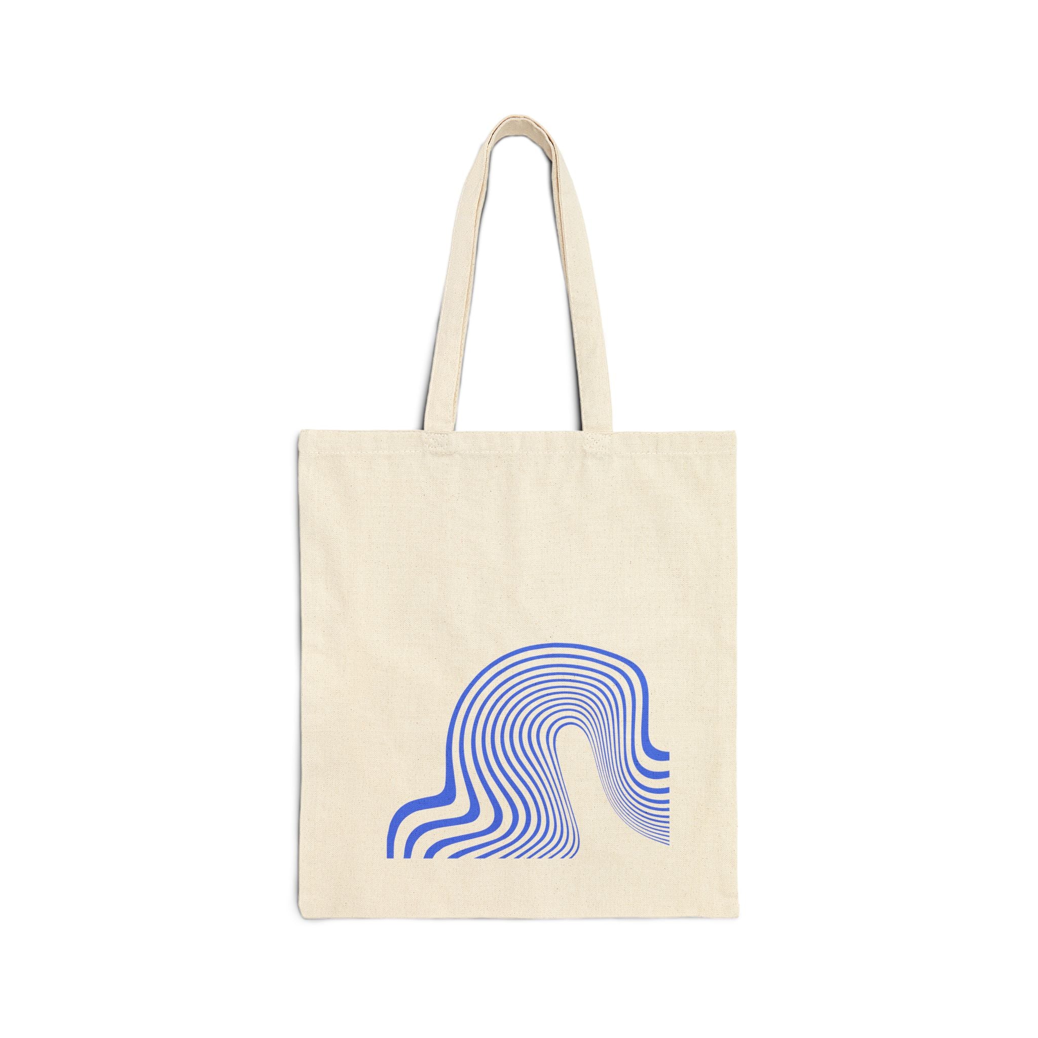 Abstract Wave Canvas Tote Bag — Minimal Blue Line Art Cotton Shopper